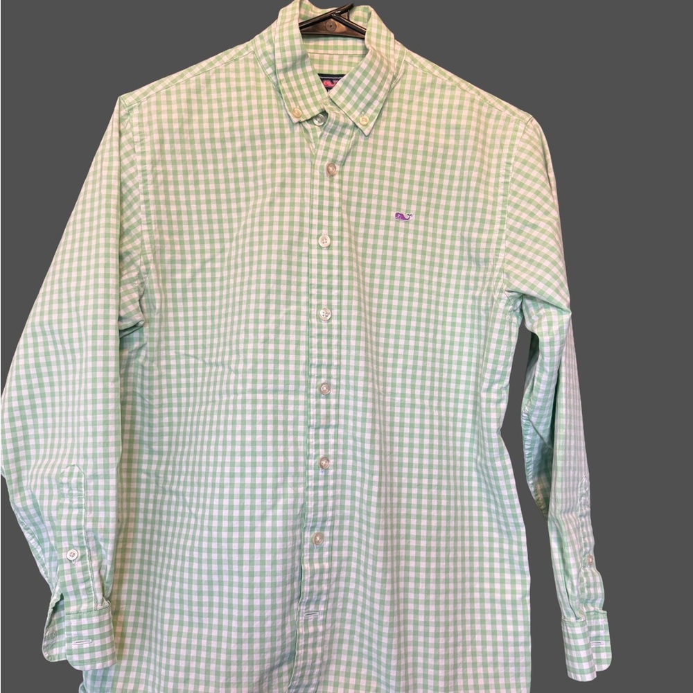 Vineyard Vines Boys Green Gingham Button-Down Shirt
